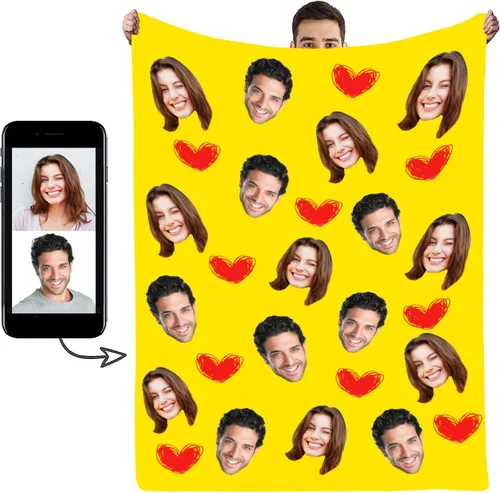 Vista 13 de Manta de Fotos Personalizada, Tema de Vacaciones con Rostro Personalizado, Diseño Divertido Ultra Suave y Acogedora, Manta Decorativa Personalizada