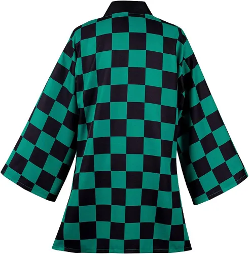 Vista 3 de Duwseal Kamado Tanjirou - Conjunto de bata para cosplay, kimono, chaqueta y aretes