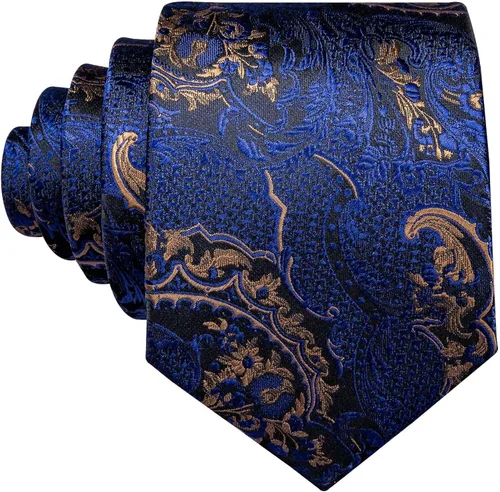 Vista 4 de YOHOWA Conjunto de corbata de boda para hombre, corbatas de cachemira con pañuelo, gemelos de seda formal para negocios