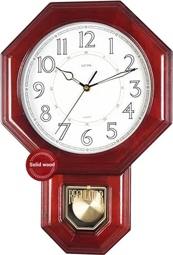Vista 13 de JUSTIME Reloj de péndulo de madera maciza con carillones de estilo tradicional de escuela, con melodía de Westminster cada hora, fabricado en Taiwán