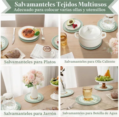 Vista 7 de SHACOS Salvamanteles verde salvia de 8 pulgadas para platos calientes, 4 piezas