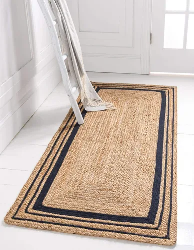 Vista 13 de Unique Loom Colección de yute trenzado de calidad clásica, tejida a mano con diseño costero, 2 pies 0 pulgadas x 3 pies 0 pulgadas, natural/azul
