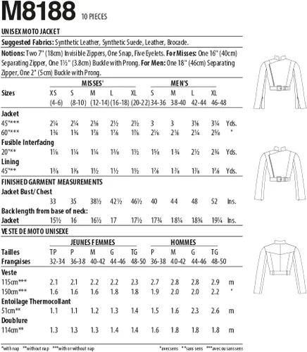 Vista 2 de McCall M8188A Moto Jacket - Kit de patrón de costura unisex, código M8188, tallas XS a XL