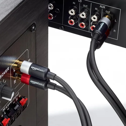 Vista 5 de Amazon Basics Cable de audio RCA de 2 contactos para amplificador, altavoces activos o subwoofer con conectores chapados en oro, 1,2 m, negro