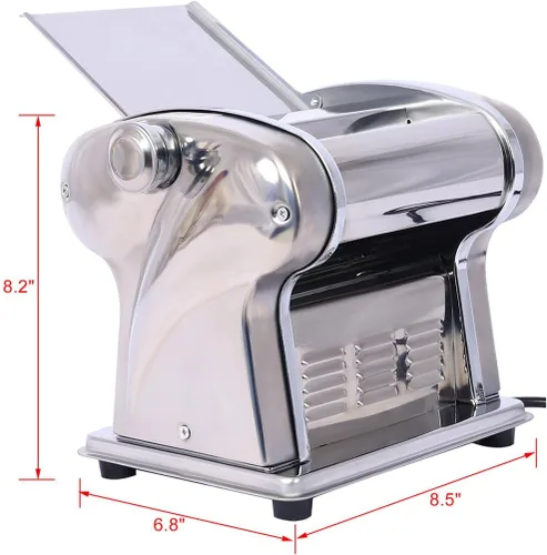Vista 2 de Máquina eléctrica para hacer pasta, rodillo de fideos de acero inoxidable con motor integrado de 60 W, 8 ajustes de grosor, cortador de fideos