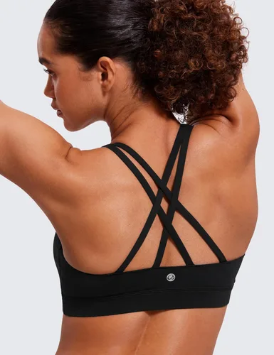 Vista 4 de CRZ YOGA Brasier deportivo con tirantes delgados para mujer, para fitness o ejercicio físico, brasier con relleno y espalda cruzada para yoga