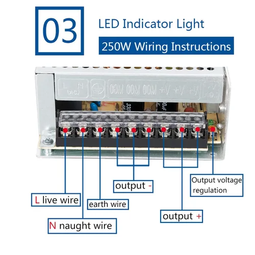 Vista 4 de Fuente de alimentación conmutada de 12 V 21 A, controlador LED de 250 W, convertidor de adaptador de transformador regulado universal CA 110V-220V a