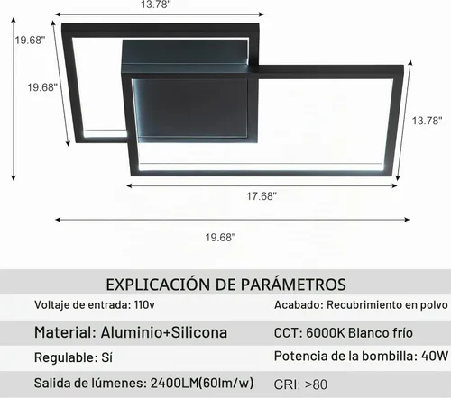 Vista 2 de Lámpara de techo moderna, montaje empotrado negro