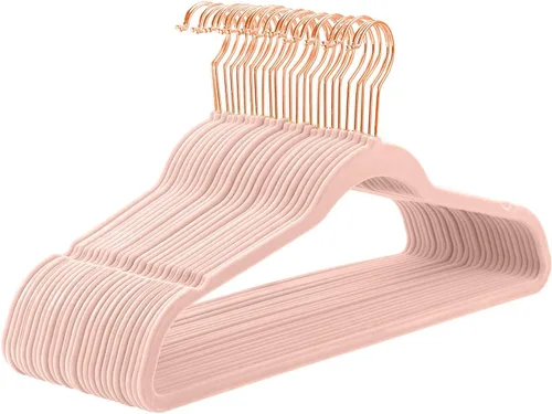 Vista 24 de MIZGI - Perchas de terciopelo premium - de alta resistencia, antideslizantes, (paquete de 50 unidades), ganchos color azul agua y dorado rosa