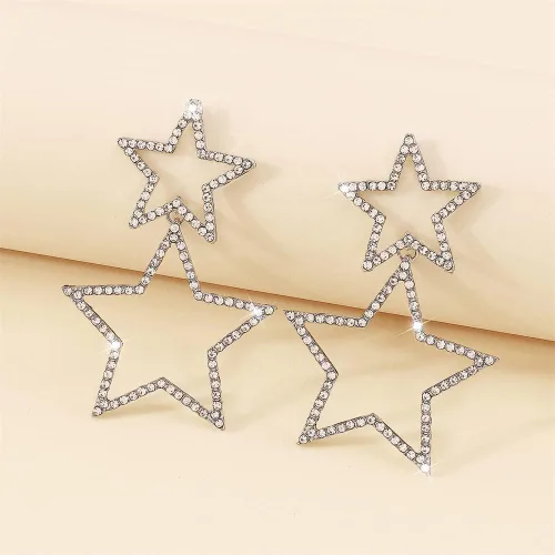 Vista 5 de Rhinestone Big Star Dangle Earrings for Women Girls Hypoallergenic Crystal Long Tassel Stars Charms Drop Dangling Stud Fashion Lightweight Festival