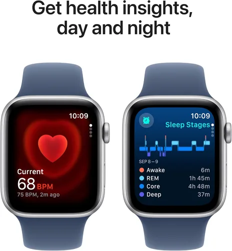 Vista 5 de Apple Watch SE (2ª generación) [GPS 44mm] Smartwatch con caja de aluminio plateado y correa deportiva de mezclilla S/M. Rastreadores de fitness