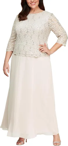 Vista 9 de Alex Evenings Women's 3/4 Sleeve Stretch Lace Bodice One Piece Mother of The Bride Dress Violeta (Deep Plum)