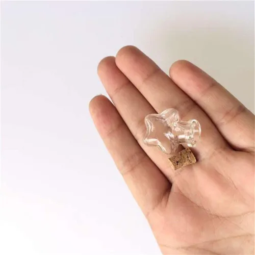 Vista 4 de Mini lindas botellas de vidrio colgantes con forma de estrella, pequeñas botellas colgantes con corcho, tarros de bricolaje, frascos de regalo, 10