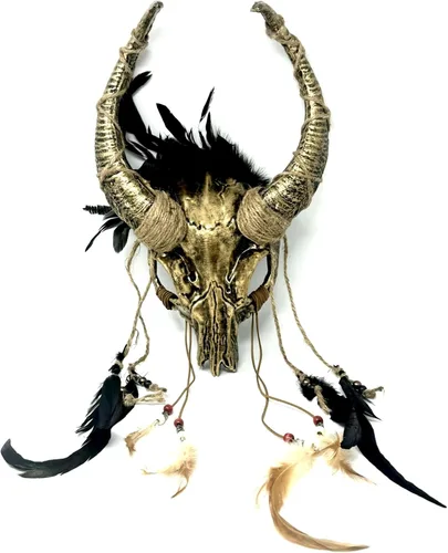 Vista 8 de Carnero - Máscaras de demonio y cuernos de diablo de cabra, máscara de miedo para disfraz de Halloween, terror