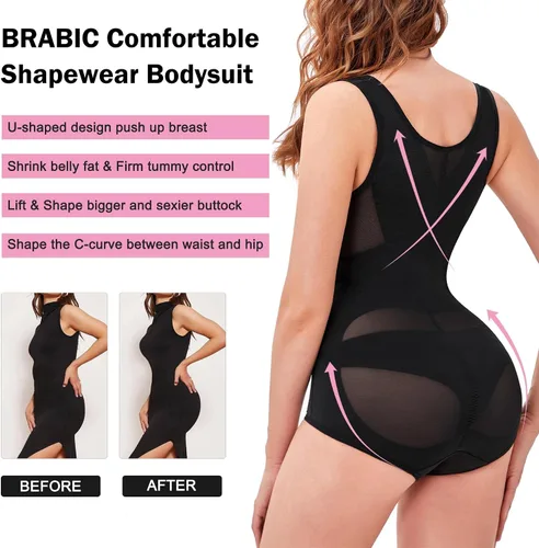 Vista 2 de BRABIC Body de malla para mujer, con control de abdomen, entrenador de cintura, levantador de glúteos, moldeador de cuerpo adelgazante, busto abierto