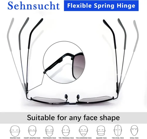 Vista 3 de Sehnsucht Computador para hombre progresivo cuadrado de las gafas de sol de lectura ninguna línea multifocus lector flexible bisagra