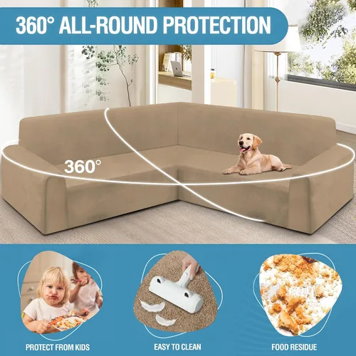 Vista 37 de HDCAXKJ Fundas de sofá seccional de esquina de terciopelo elástico en forma de L, juego de fundas deslizantes suaves y gruesas en forma de U
