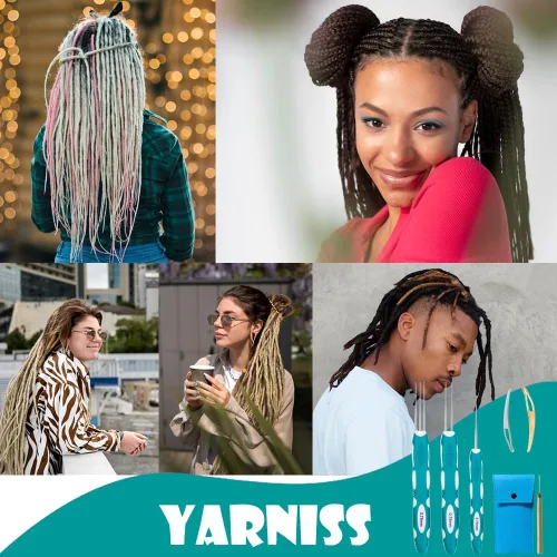 Vista 7 de Yarniss Ganchos de ganchillo para rastas con mango ergonómico, aguja de ganchillo para cabello de 0.75mm para trenza Loc
