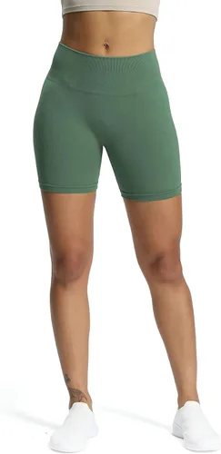 Vista 3 de Aoxjox Pantalones cortos de ciclismo sin costuras para mujer, cintura alta, contorno, atlético, gimnasio, fitness, yoga, Scrunch shorts de 6 pulgadas