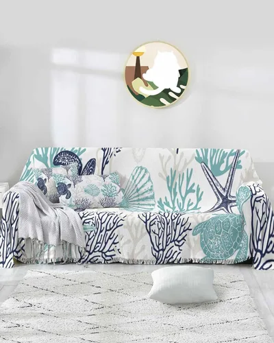 Vista 9 de Fundas de sofá de color azul y gris costero coral para perros, funda lavable para sofá, fundas individuales para sillón, fundas individuales