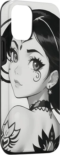 Vista 3 de iPhone 14 Monocromo Manga Muse - Encantadora funda de anime chica