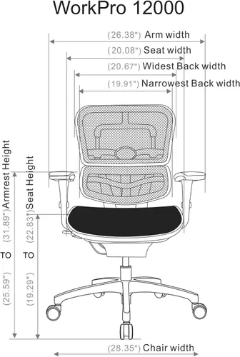 Vista 3 de WorkPro® Serie 12000 - Silla ergonómica de malla y tela con respaldo medio, color negro y negro, compatible con BIFMA