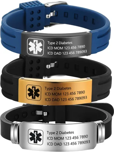 Vista 8 de OPALSTOCK Pulseras médicas personalizadas de silicona ajustable para identificación de emergencias, grabado gratuito, 9 pulgadas, resistente al
