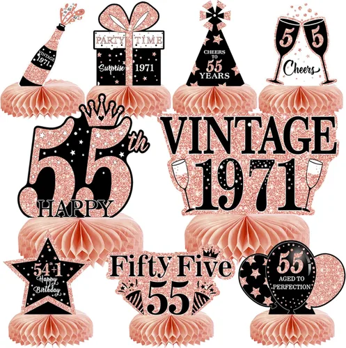 Vista 19 de 9 piezas de decoración de cumpleaños negro dorado 16 centros de mesa de panal para niños y niñas, centros de mesa de feliz cumpleaños 16 Oro negro 16