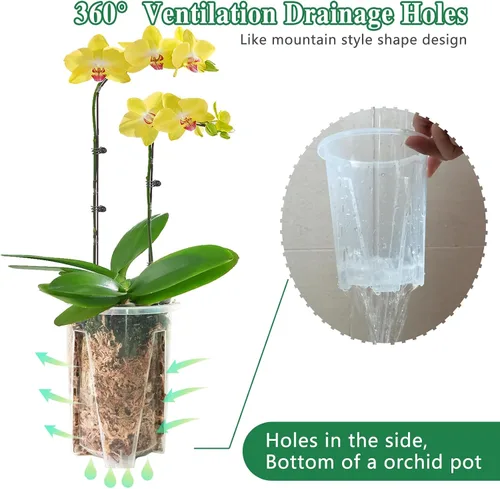 Vista 4 de Juego de 12 macetas para orquídeas: macetas de plástico transparente de 4.7 pulgadas, con agujeros para trasplante, maceta de flores