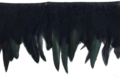 Vista 2 de KOLIGHT Paquete de 2 yardas con flecos de plumas de gallo natural de 5-7 pulgadas de ancho, decoración de bricolaje (negro)