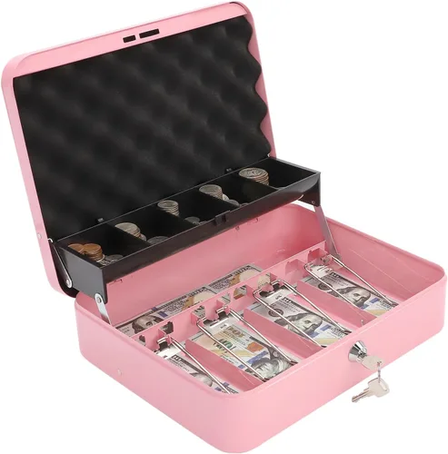 Vista 11 de Caja de efectivo con bandeja de dinero y cerradura, caja de dinero segura para efectivo, caja de bloqueo de metal con combinación, organizador