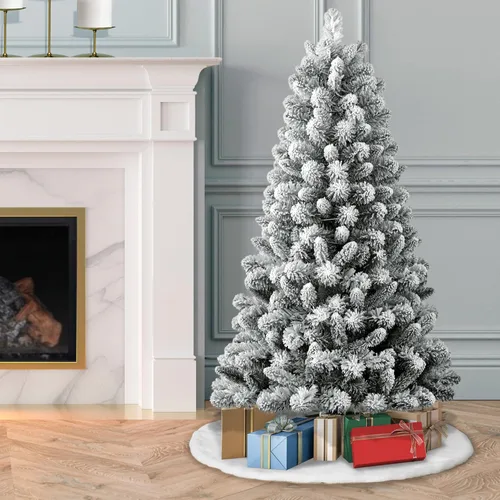 Vista 4 de Puleo International Árbol de Navidad artificial sin iluminación de pino de Virginia flocado de 4.5 pies con soporte