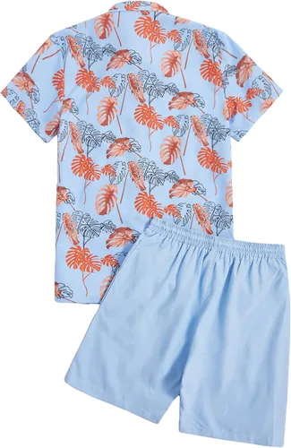 Vista 2 de OYOANGLE Men's 2 Piece Outfits Casual Printed Short Sleeve Button Down Shirt and Shorts Sets