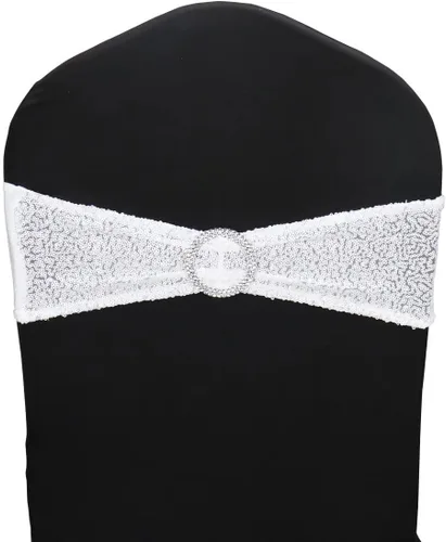 Vista 22 de Bandas para Sillas con Lentejuelas Elásticas Lazos de Spandex Poliéster para Fiestas Hotel Bodas Banquetes Decoración - 6 Piezas Aqua