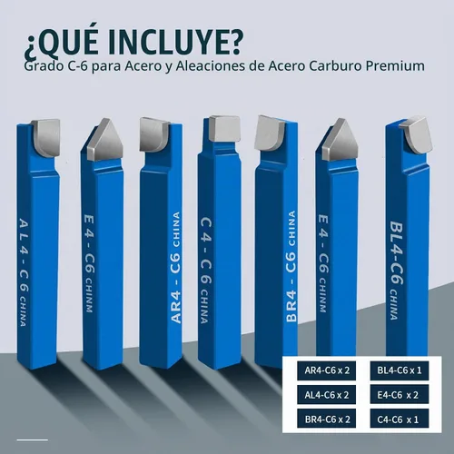 Vista 2 de 10 piezas de herramientas de corte de torno de metal de 1/4", juego de herramientas de corte de punta de carburo C-6, kit de herramientas de corte