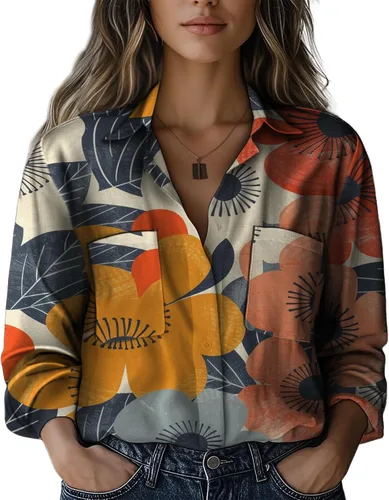 Vista 9 de Summer Tops for Women Lightweight Button Flowy Shirts Boho Long Sleeve Blouses Casual Clothes with Pockets