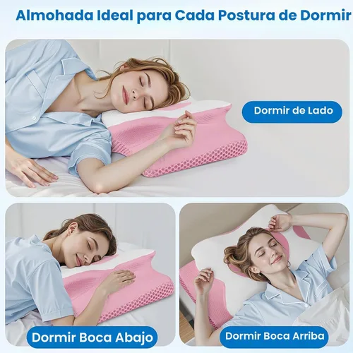Vista 6 de Almohada cervical ergonómica de espuma viscoelástica para dormir, tamaño Queen rosa