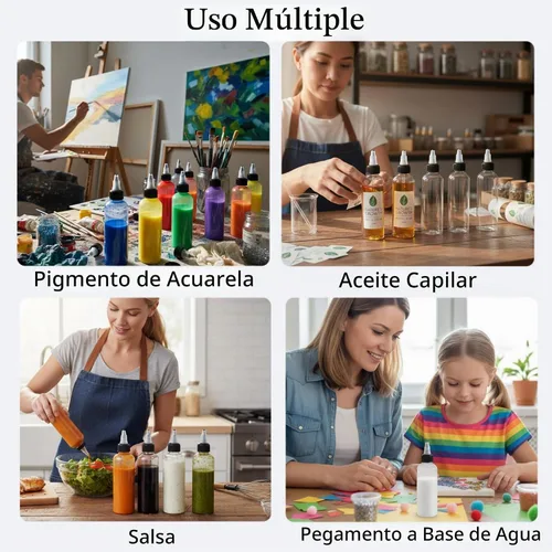 Vista 6 de 36 botellas de plástico de 4 onzas para líquidos, aceite para el cabello, pintura, pegamento, salsa de cocina, botella dispensadora transparente