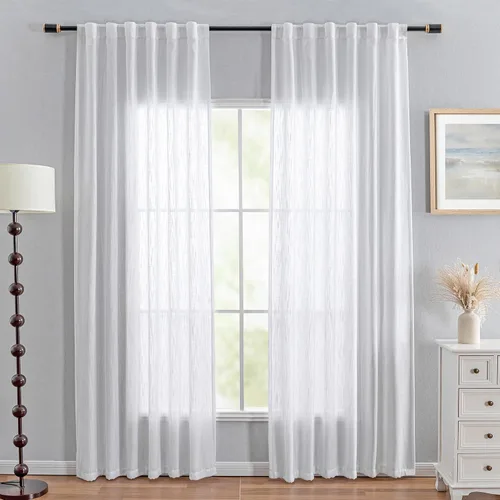 Vista 60 de MYSKY HOME Cortinas naturales de puerta francesa para ventana de puerta, 40 pulgadas de largo, cortas, semitransparentes, filtrantes de luz