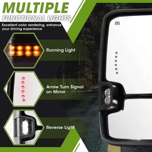 Vista 3 de Espejos de remolque para Chevy Silverado/GMC Sierra 1500 (2014 2015 2016 2017 2018), 2500HD 3500HD (2015 2016 2017 2018 2019) Señal de giro/Luces
