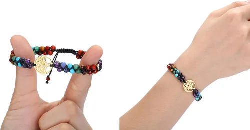 Vista 3 de GEHECRST Pulsera natural de cristal curativo de 7 chakras, cuentas redondas de reiki, pulsera elástica para mujeres y hombres, joyería de yoga