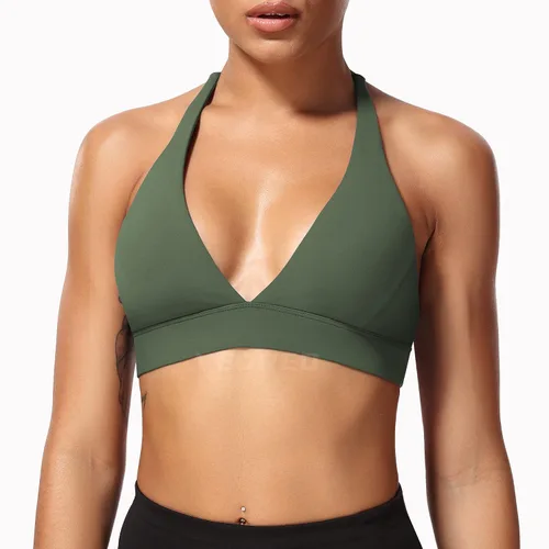 Vista 4 de YEOREO Brasier deportivo coral para mujer, con espalda cruzada, acolchado, para entrenamiento, correr, yoga, brasier casual con tirantes finos