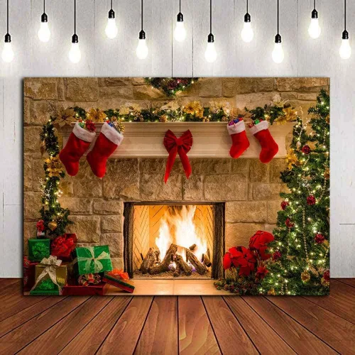 Vista 3 de Decoración del hogar con temática navideña, telón de fondo de fotografía, cabina de fotos, árbol de Navidad, chimenea, cumpleaños de niños, recién