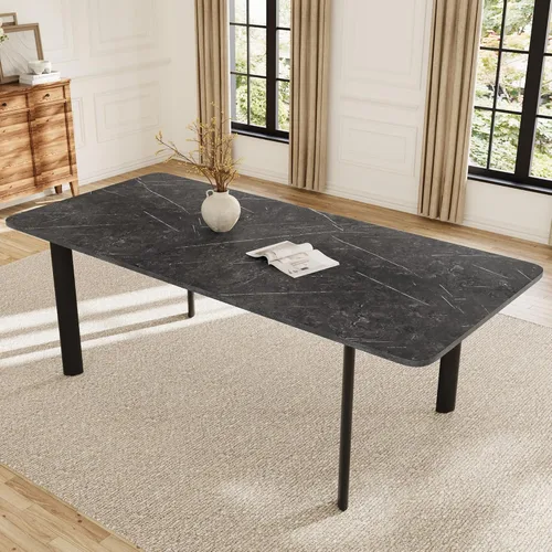 Vista 7 de HIPIHOM Mesa de comedor extensible para 6-8 personas, mesa rectangular de 63 a 78.7 pulgadas, mesa de cocina de MDF gris oscuro con patas de metal