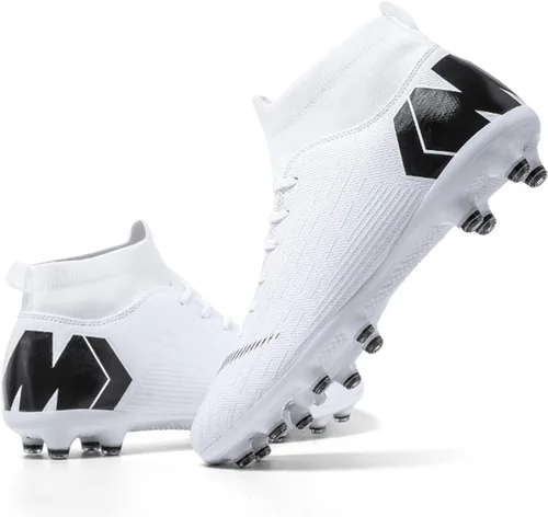 Vista 2 de UYO Tacos de fútbol para hombre con picos antideslizantes altos, tobillos, para interiores y exteriores, césped firme para césped atlético, zapatos