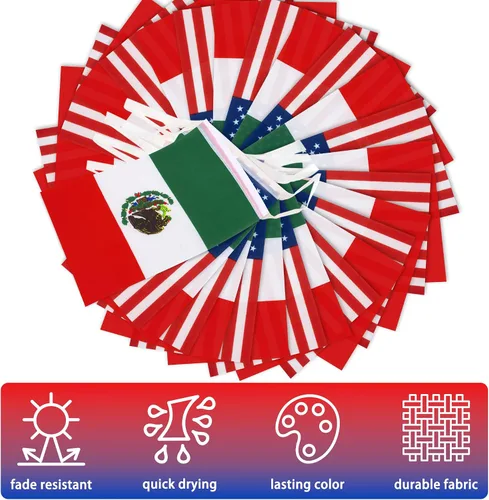 Vista 4 de Banderín de bandera de amistad estadounidense y mexicana, mini banderas de Estados Unidos México, decoración nacional de país para escuela, fiesta