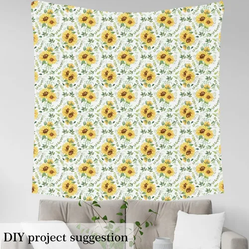 Vista 30 de Tela de Flores Primaverales por Yarda para Sofás, Tela Decorativa de Florales de Pueblo Pájaros Mariposas, Tela de Patrón de Jardín Acuarela