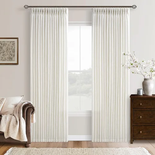 Vista 13 de TWODRAPES Cortinas de Lino Plisadas con Pinza Beige Blancas de 54 Pulgadas de Largo 2 Paneles para Comedor Cocina Dormitorio Plisadas Semi