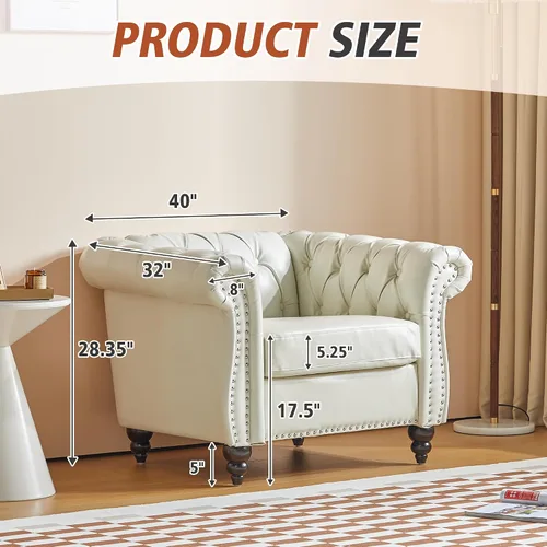 Vista 2 de QHITTY Juego de 3 piezas para sala de estar, Sofá Seccional Chesterfield Silla Contemporáneo Tapizado Cuero Artificial Loveseat Juegos de Sofás