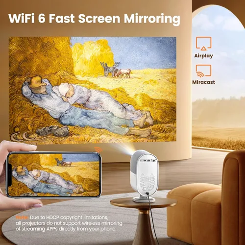 Vista 5 de Proyector de cine en casa con audio Dolby y altavoces de 20 W, proyector WiFi6 compatible con 1080P 4K con Bluetooth y HDMI ARC, proyector